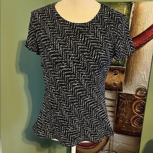 Talbots Black and White 100% Silk Short Sleeve Top, Size 8